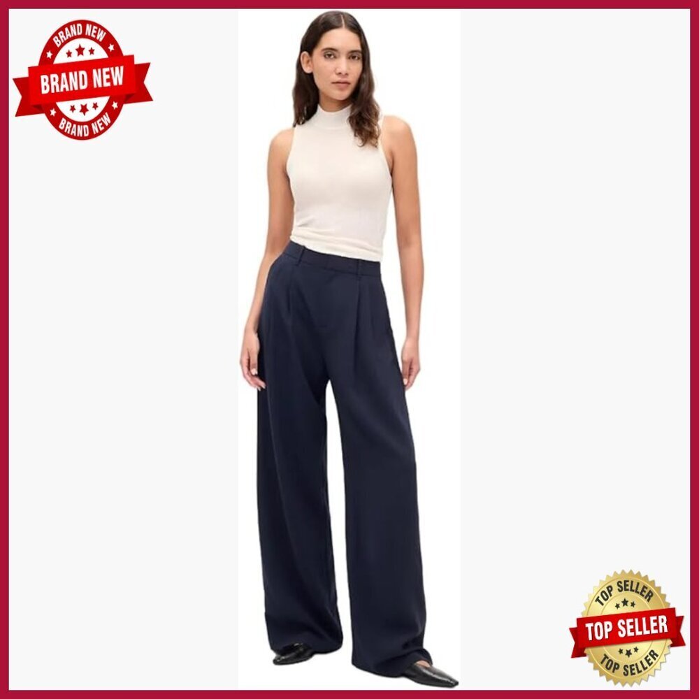 High-Rise Wide Leg Pants, Fitted Pull-On Slacks, Stretch Polyester Blend